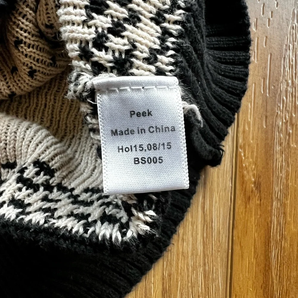 Peek Kids Fair Isle Reindeer Shawl Collar Sweater Black & Cream Medium 6–7 Years